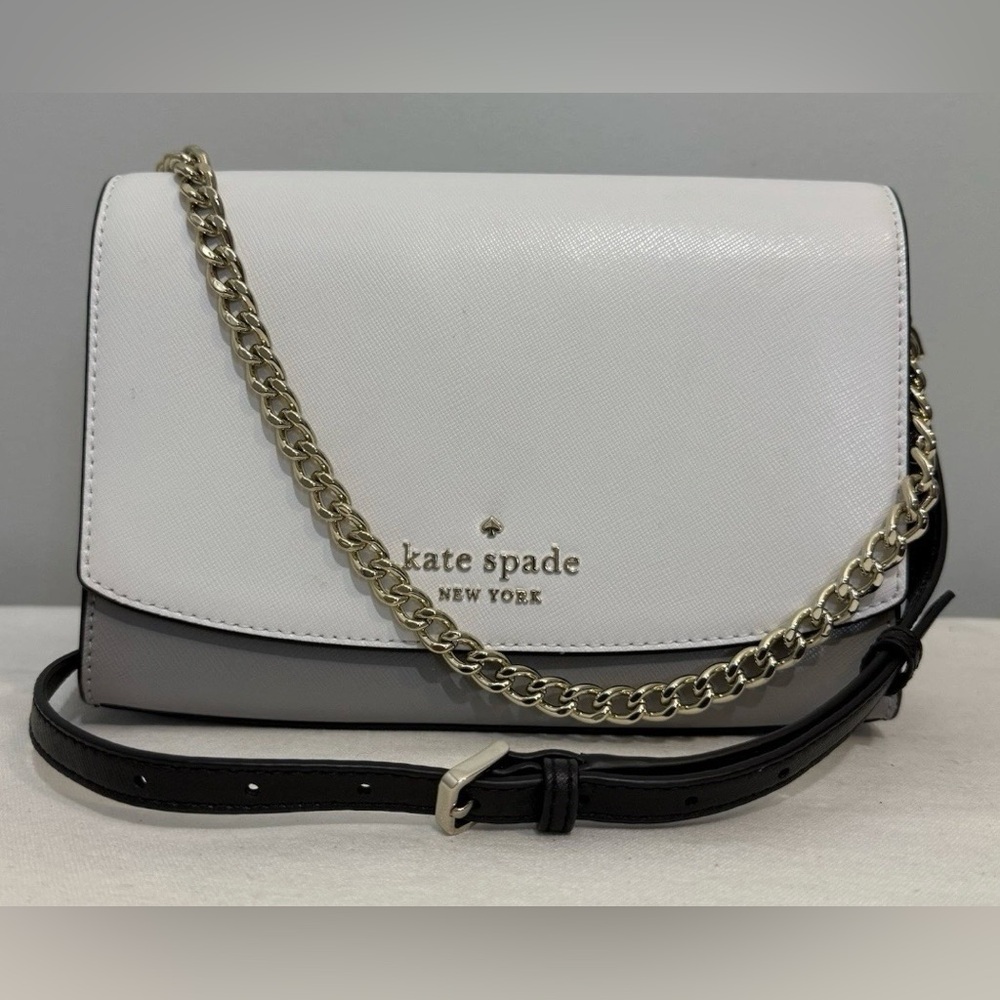 Kate Spade Carson Leather Crossbody Bag Black Gray and White Color Block